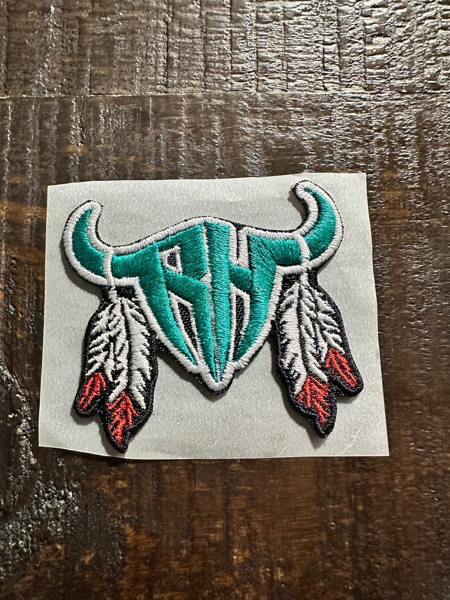 Turquoise Bullhead Feathers Embroidered Hat Patch