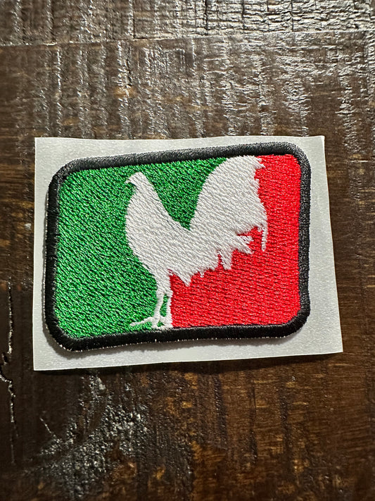 Green, Red and White Rooster Embroidered Hat Patch