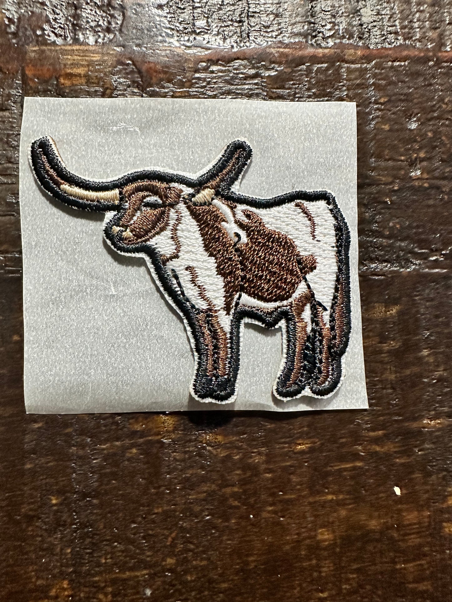 Brown and White Longhorn Embroidered Hat Patch