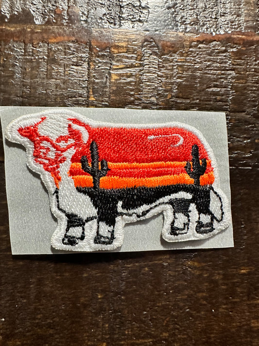 Red, Orange and Black Cow Embroidered Hat Patch