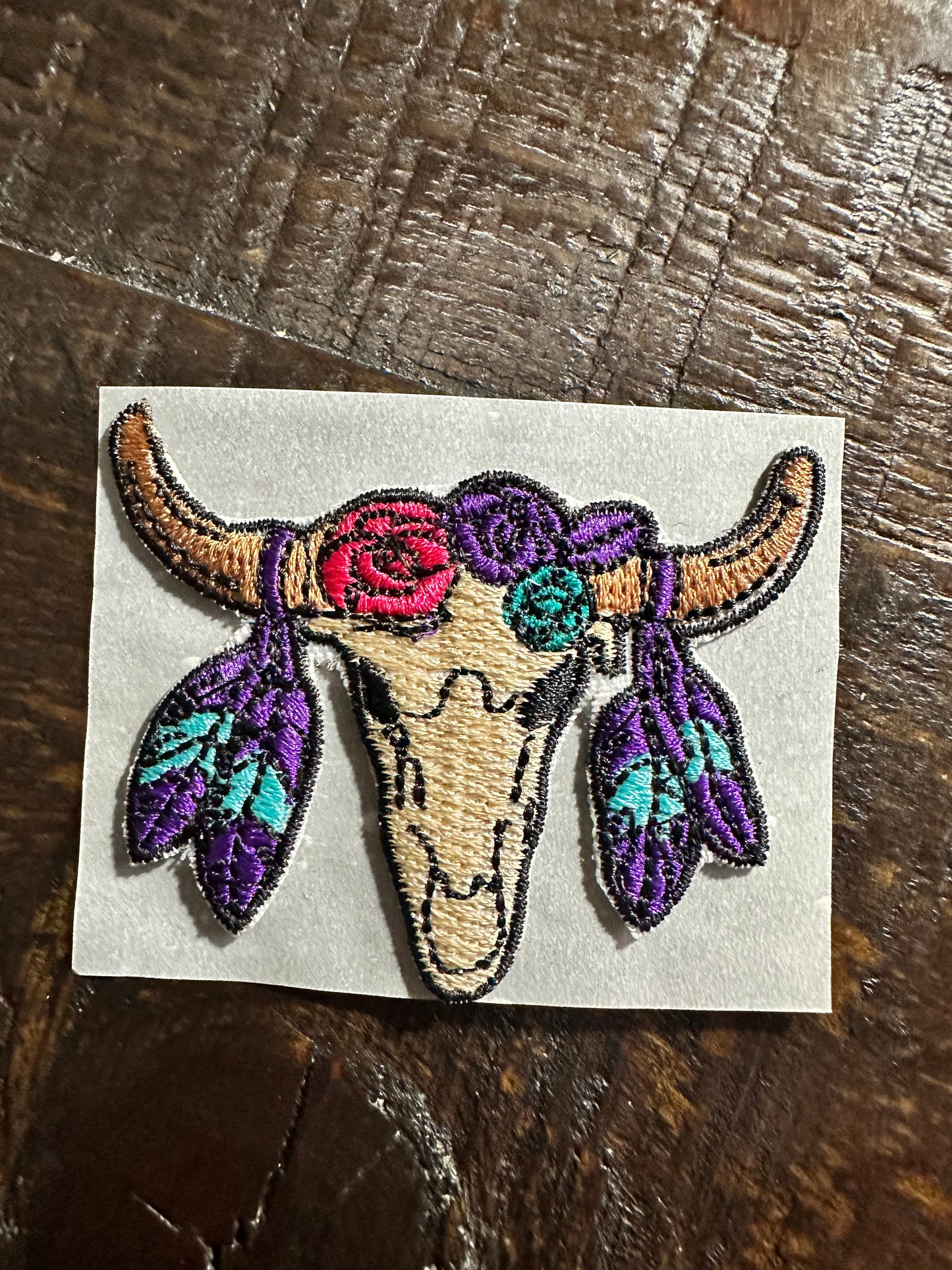 Bullhead with Flowers Embroidered Hat Patch