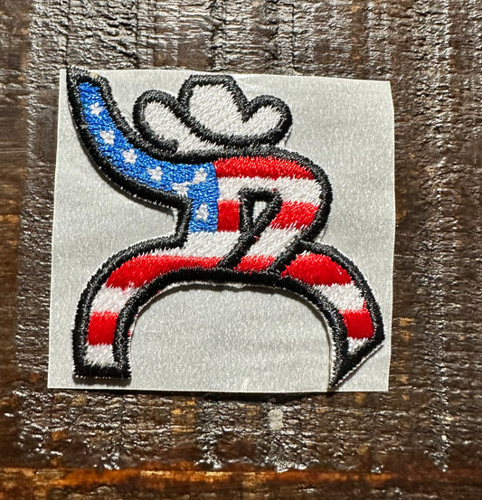 American Flag Cowboy Embroidered Hat Patch