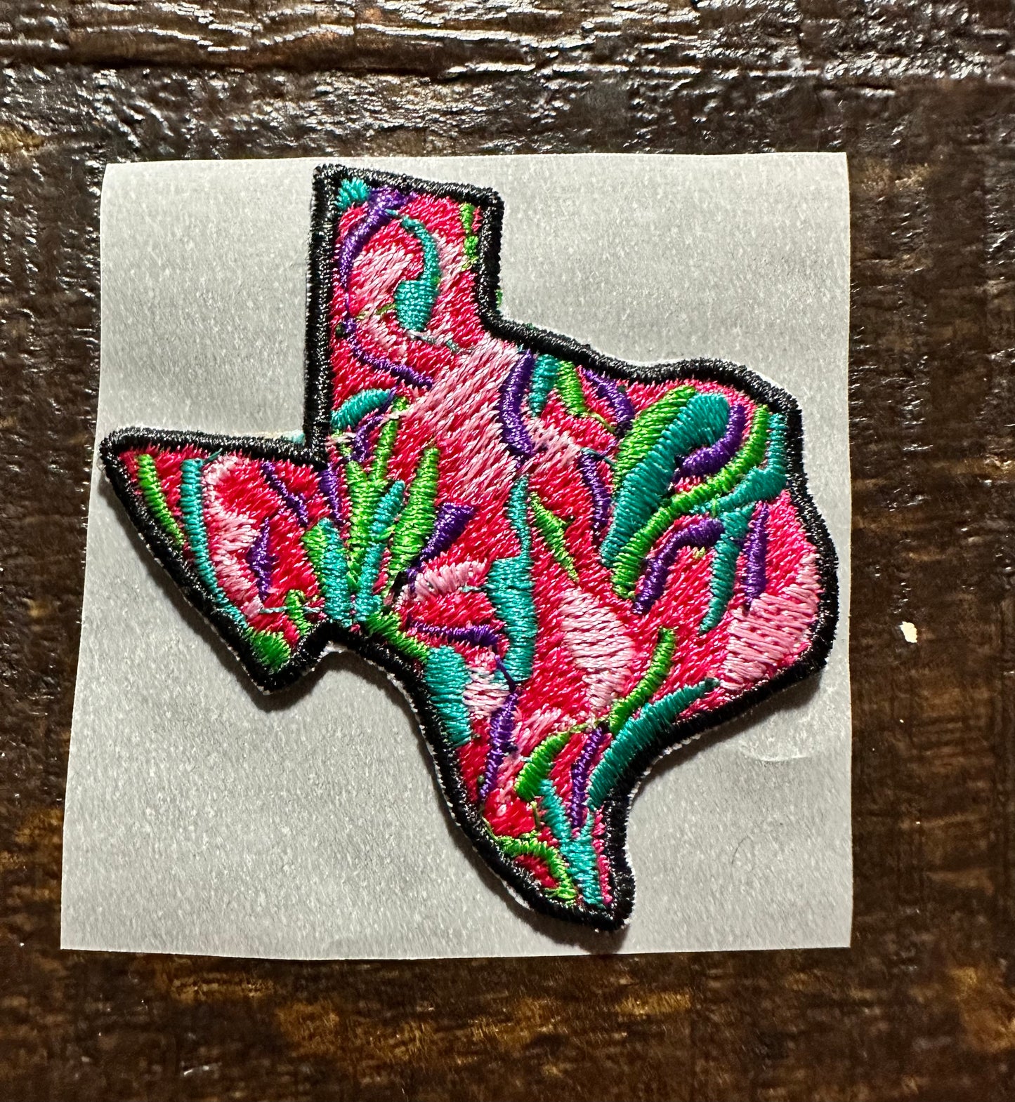 Pink Flowered State of Texas Hat Patch