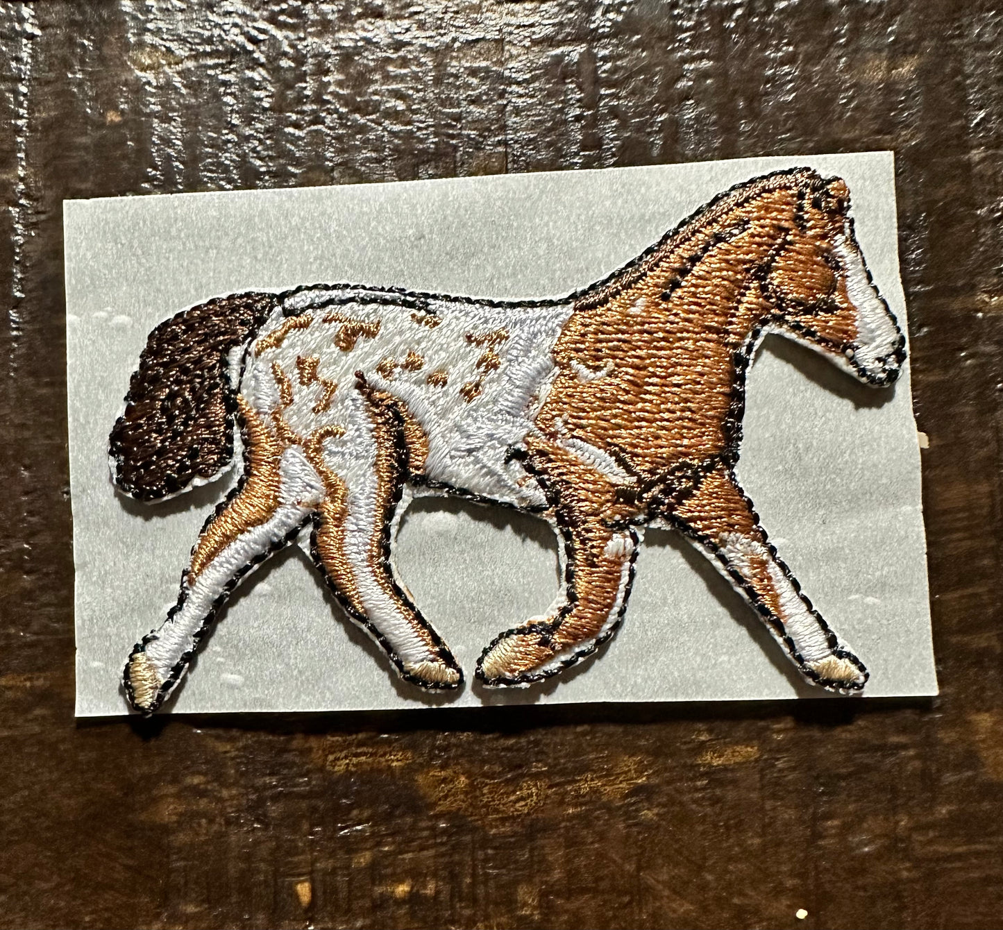 Brown and White Horse Embroidered Hat Patch