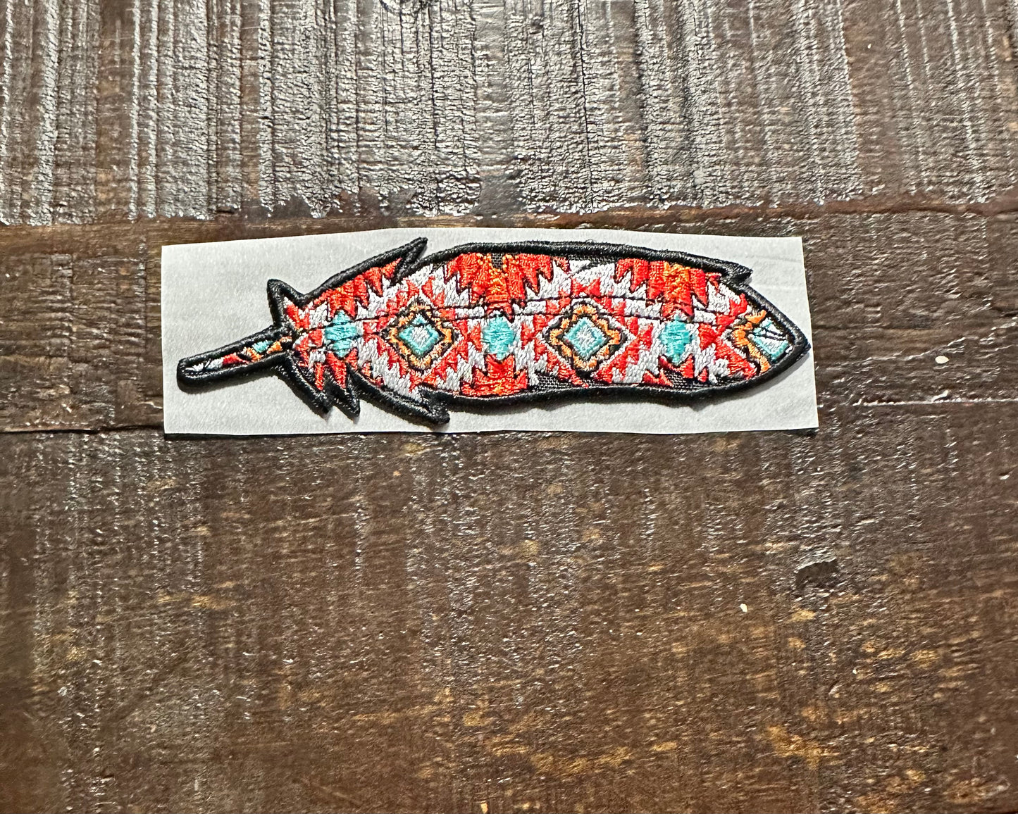 Red Aztec Feather Embroidered Hat Patch