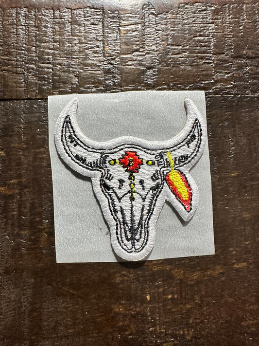 Cow Skull with Flower Embroidered Hat Patch