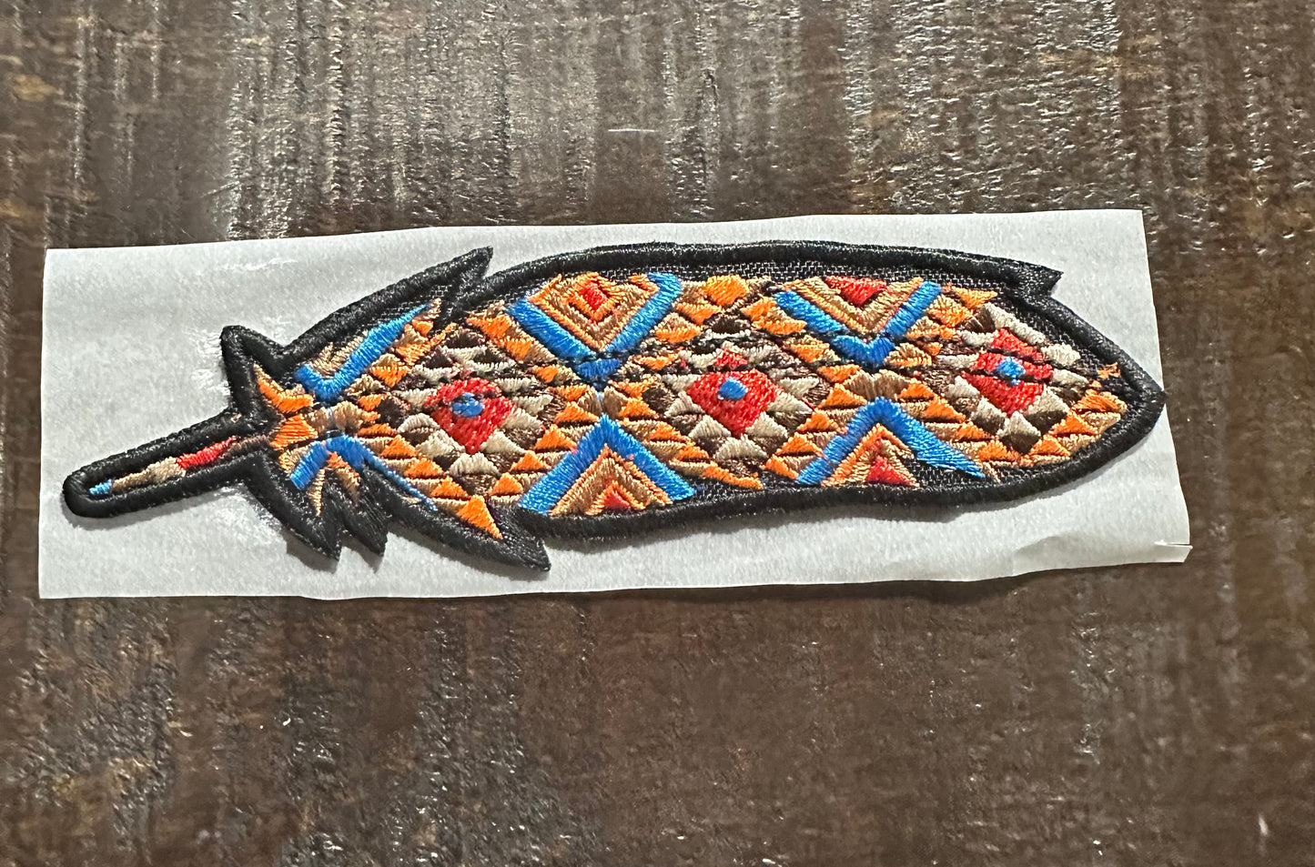 Orange and Blue Aztec Feather Embroidered Hat Patch