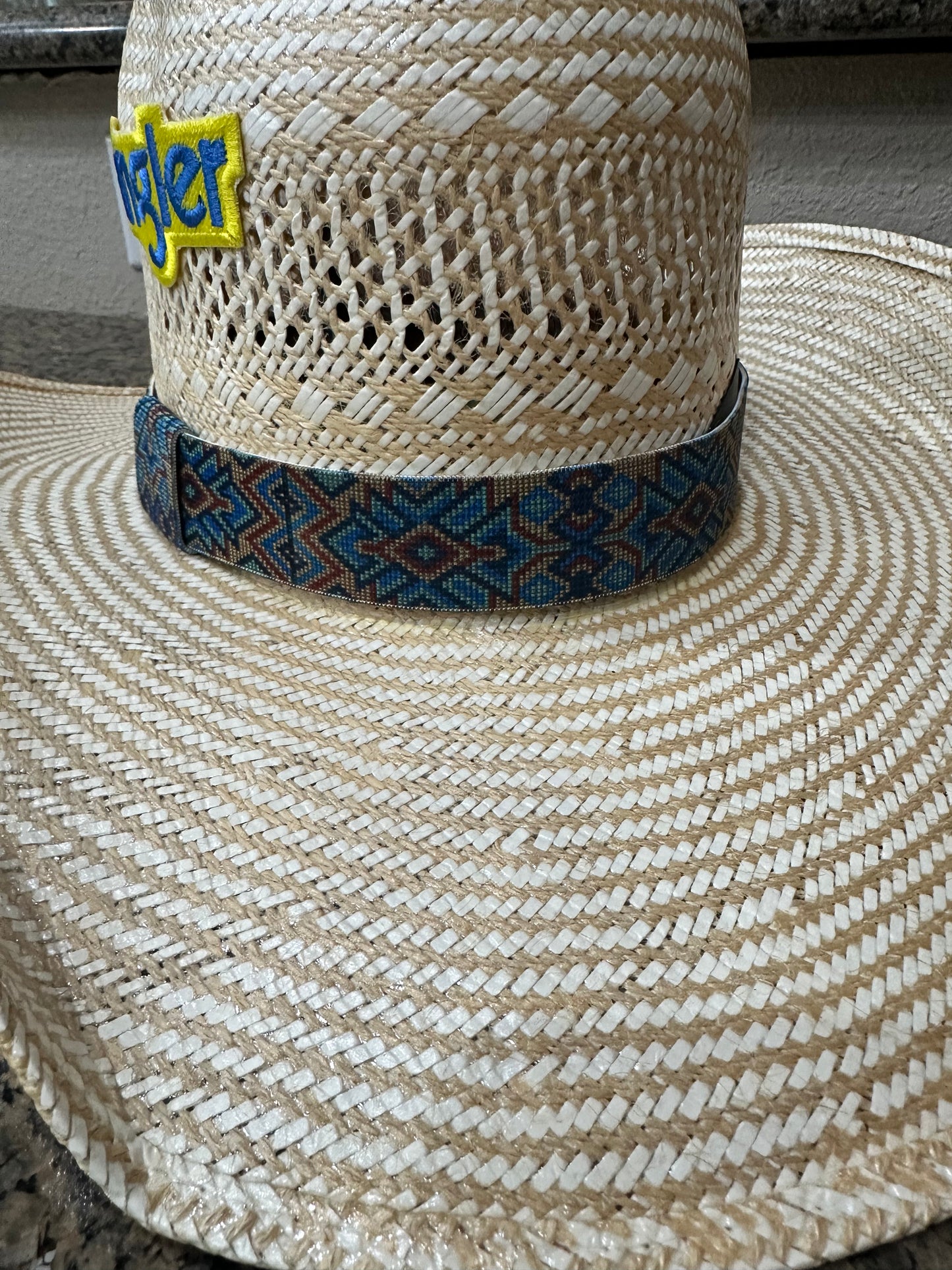 Cream and Blue Aztec Elastic Hat Band