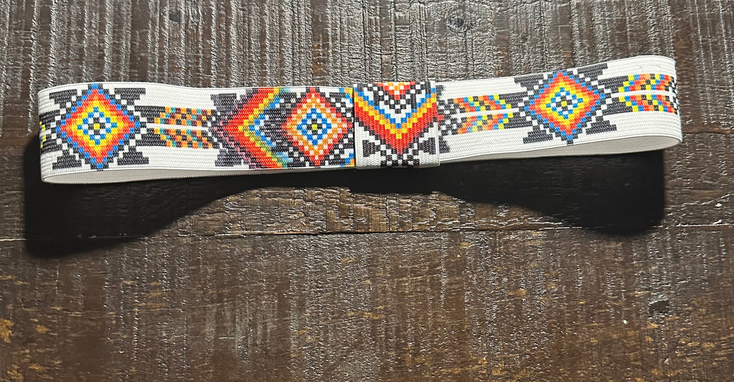 White Aztec Elastic Hat Band