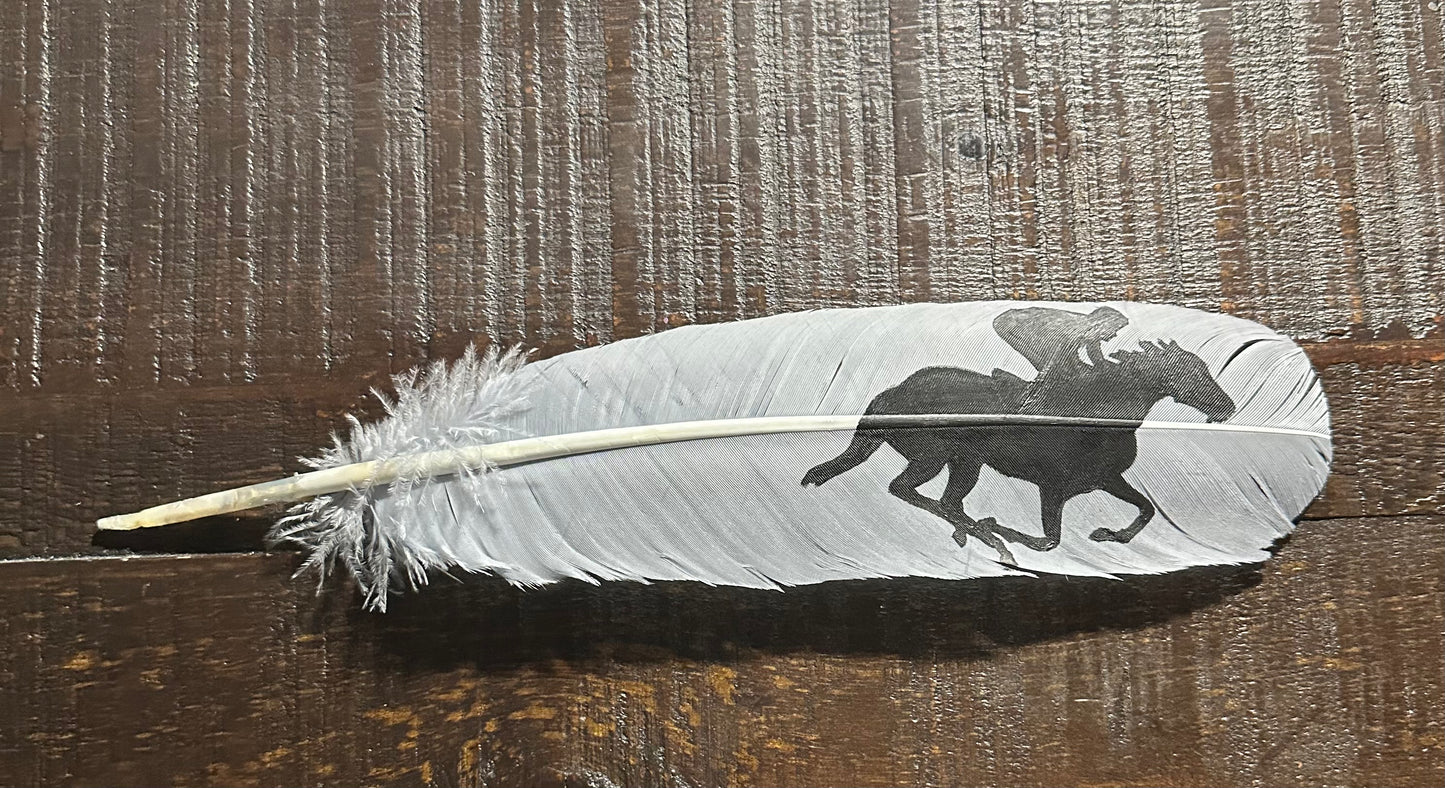 Custom Gray Feather with Race Horse