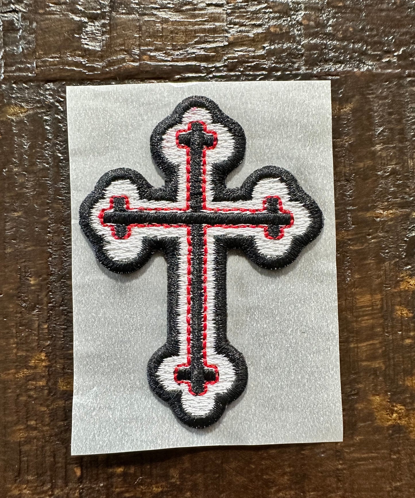 Red and Black Cross Embroidered Hat Patch