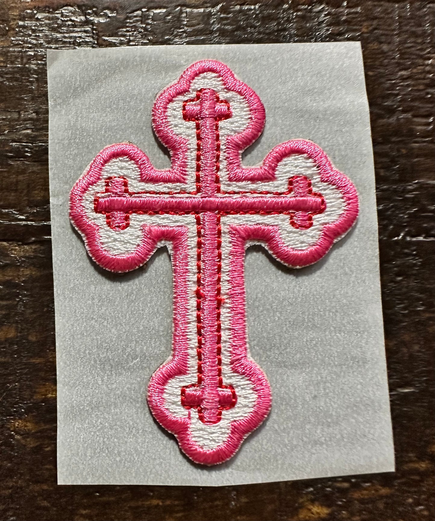 Pink Cross Embroidered Hat Patch