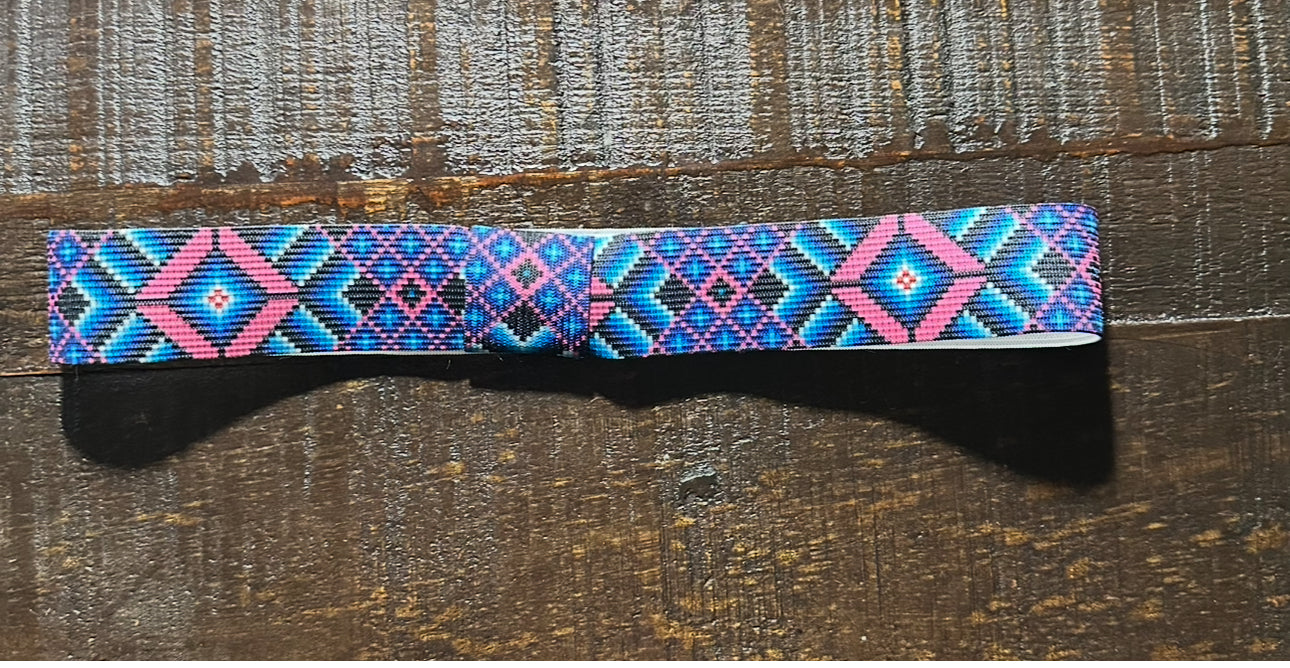 Blue, Turquoise and Pink Elastic Hat Band