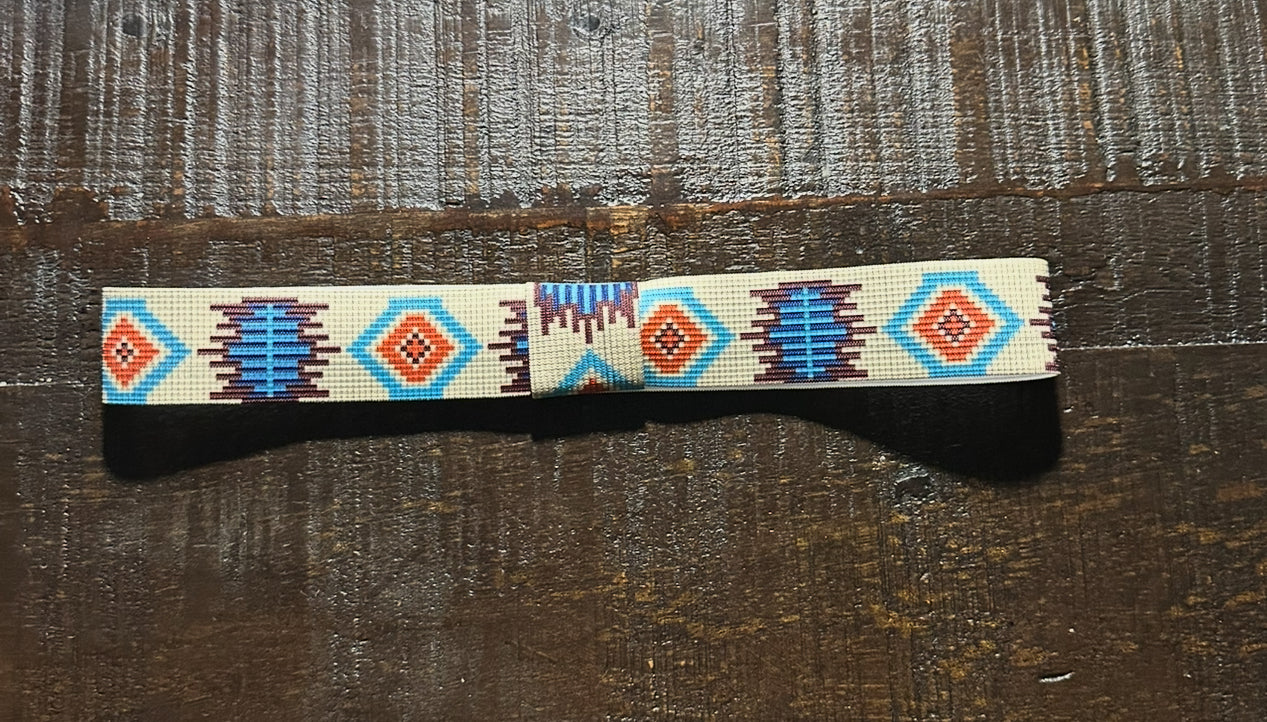 Cream, Turquoise and Orange Elastic Hat Band
