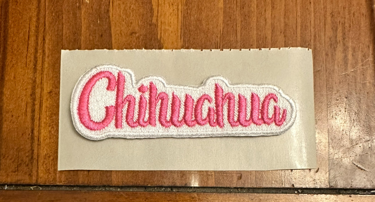Pink Chihuahua Embroidered Hat Patch