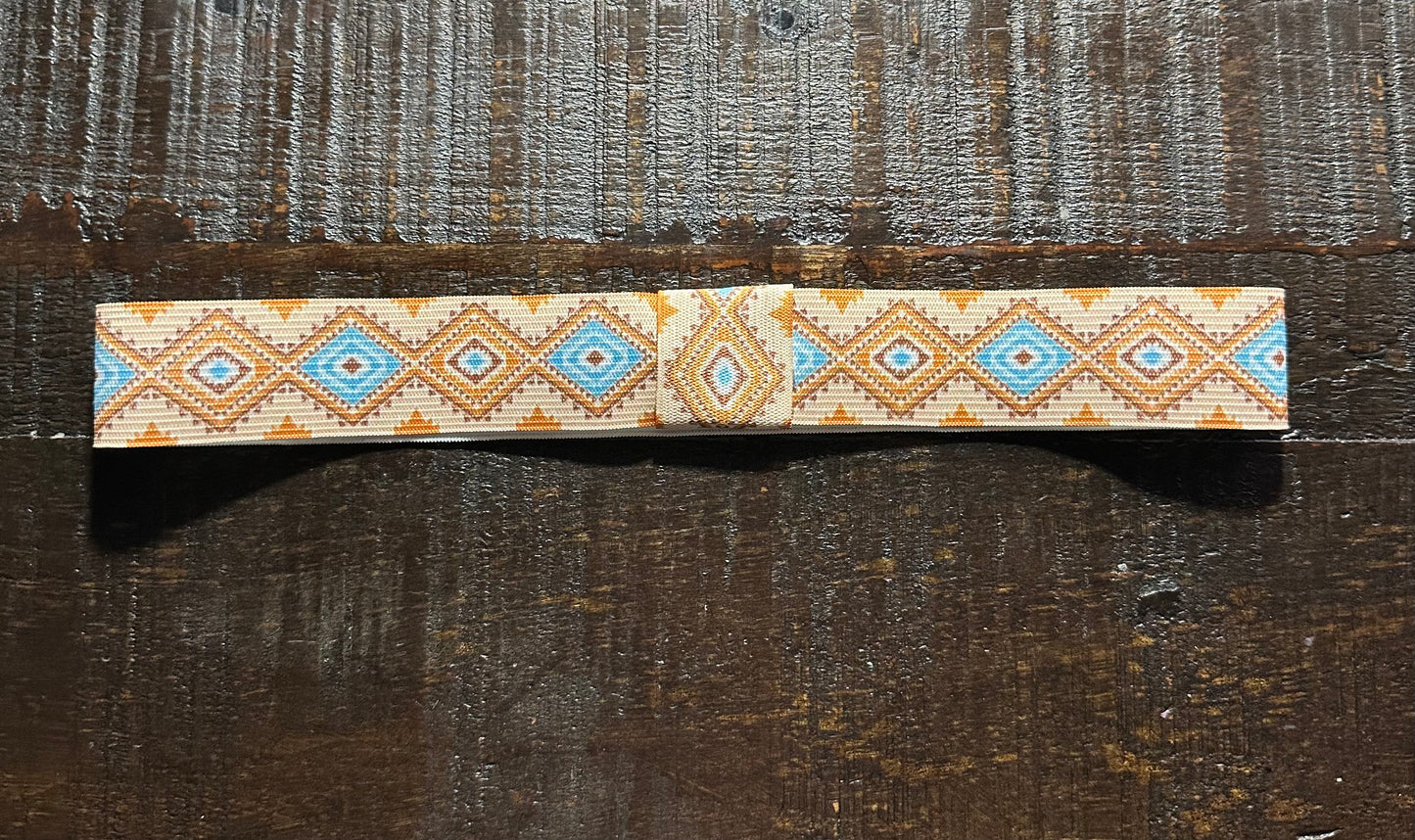 Beige and Light Blue Elastic Hat Band
