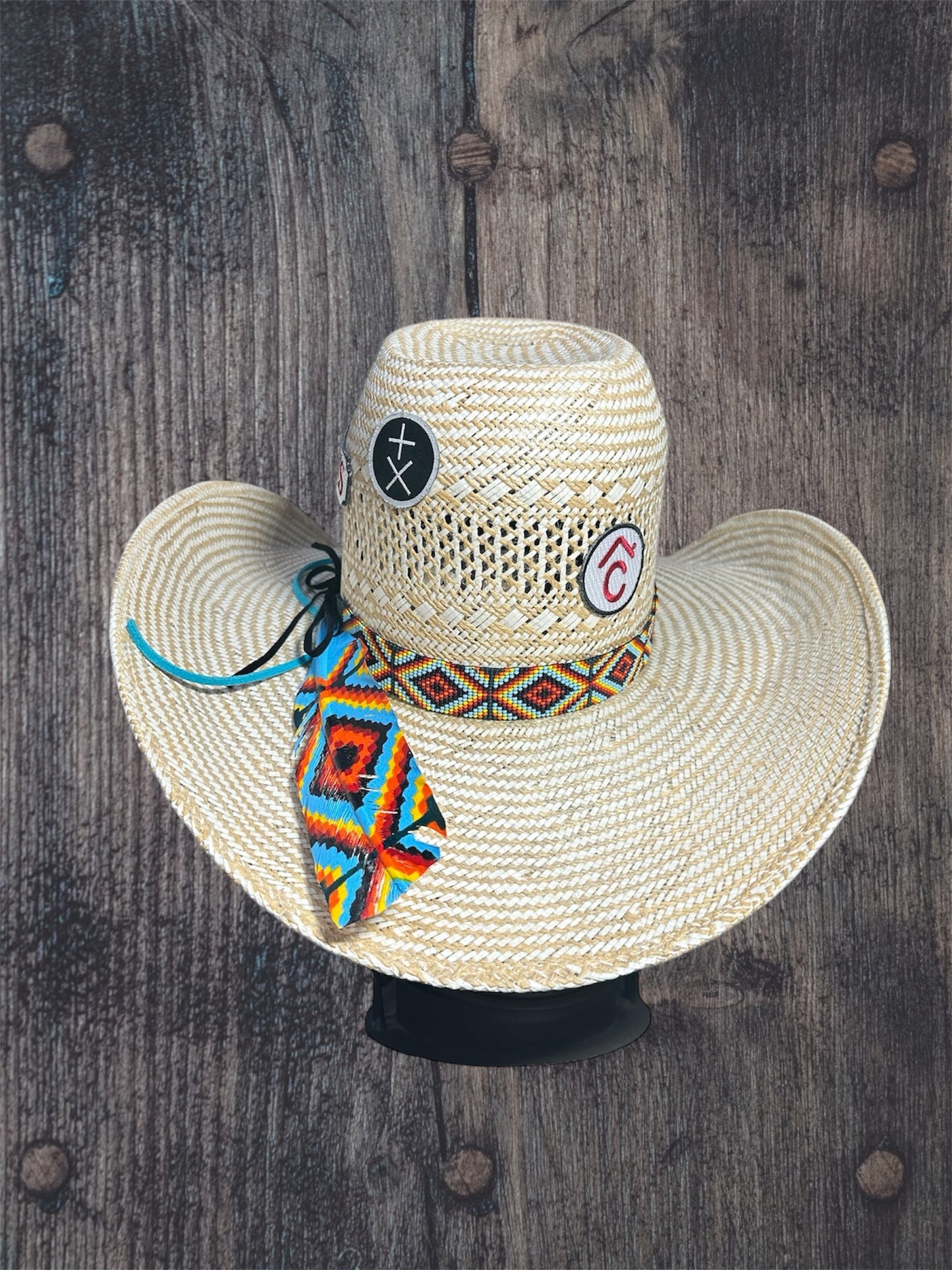 Turquoise Blend Aztec Hat Band and Feather