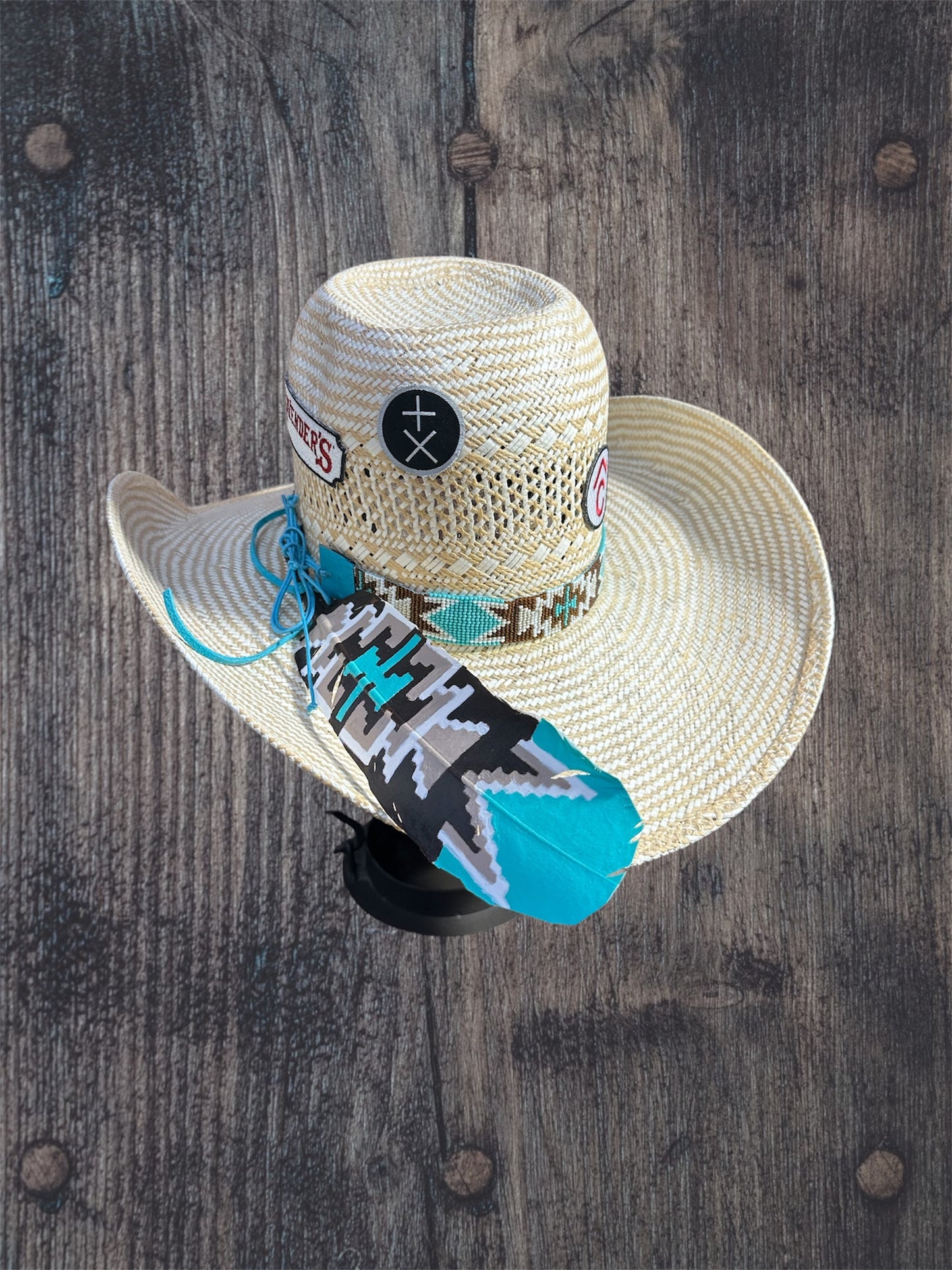 Aqua Aztec Hatband and Feather