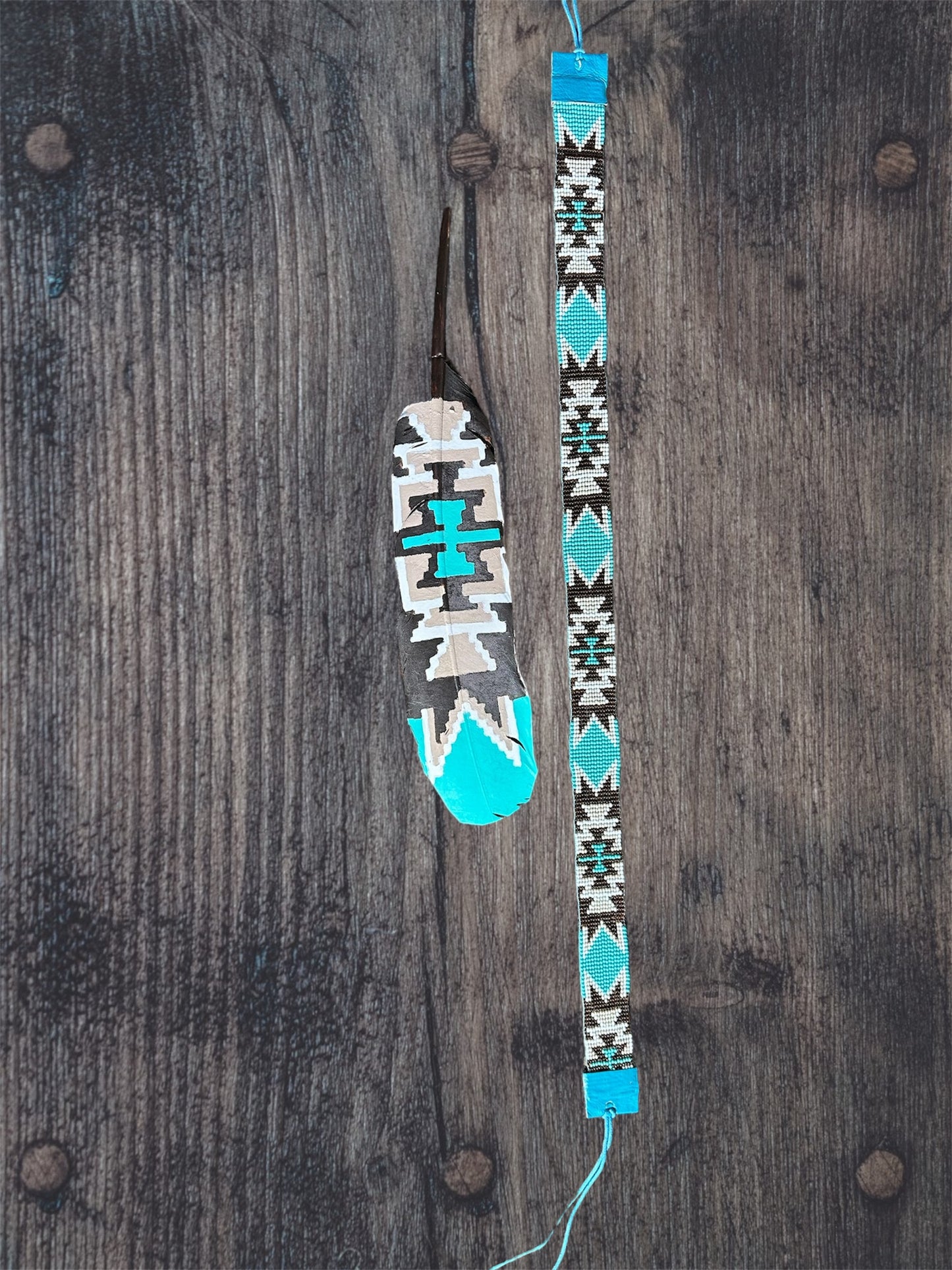 Aqua Aztec Hatband and Feather