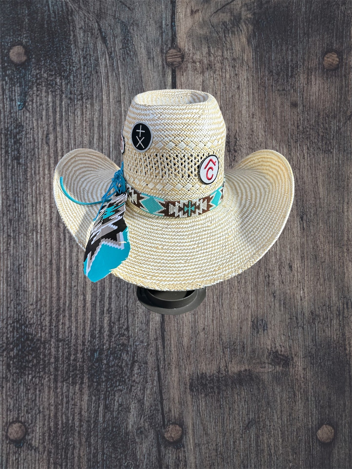 Aqua Aztec Hatband and Feather