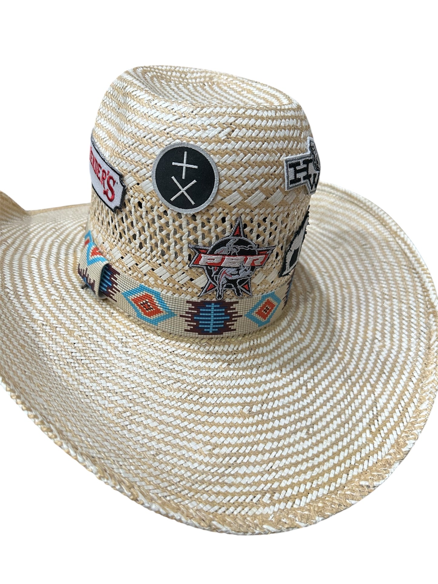 Cream, Turquoise and Orange Elastic Hat Band