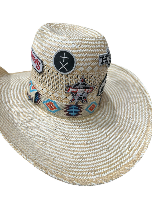 Cream, Turquoise and Orange Elastic Hat Band