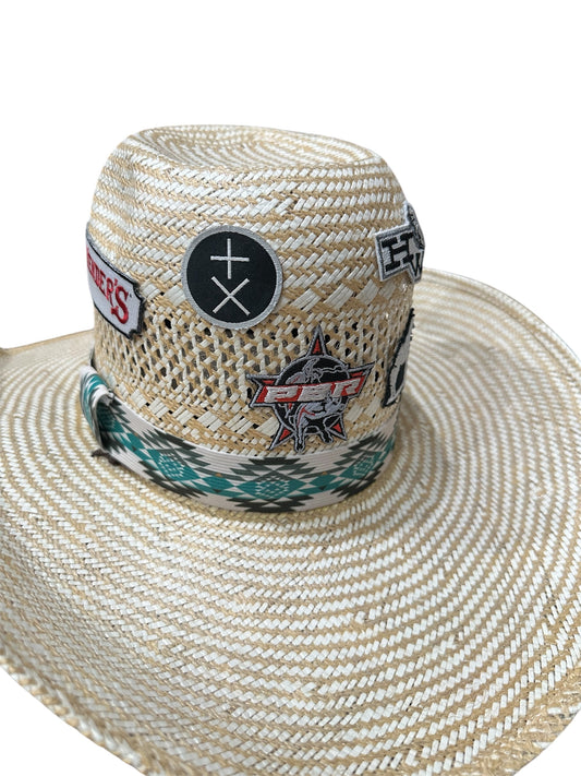Two Tone Green and Cream Elastic Hat Band