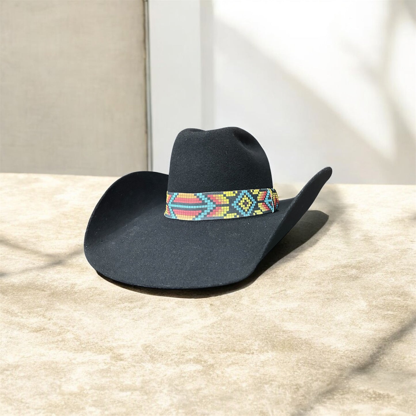 Turquoise, Orange and Yellow Elastic Hat Band 1.5 Inch