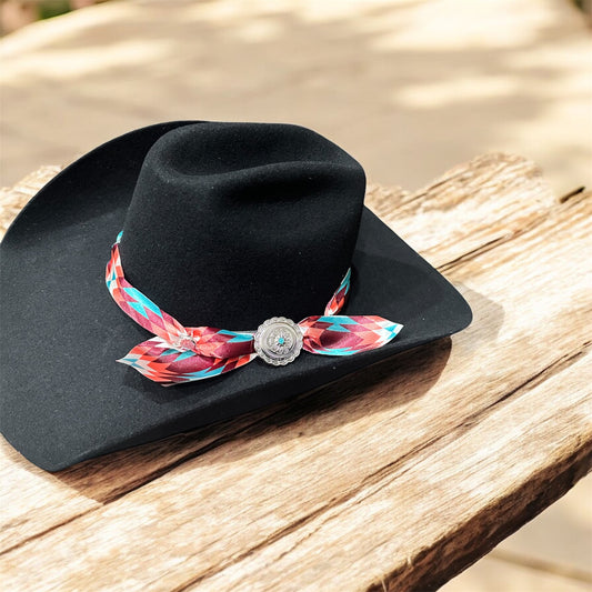 Turquoise and Burgundy Aztec Satin Hat Band