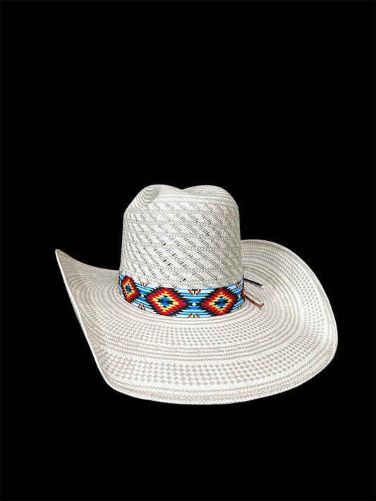 Blue and White Aztec Elastic Hat Band 1.25 inch