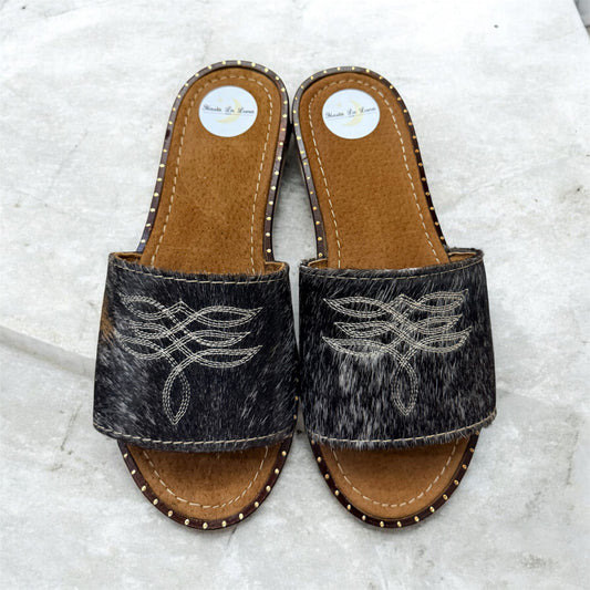 Black, White and Brown Cowhide Sandals (size 7)