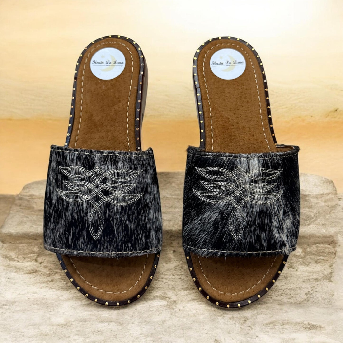 Black and White Cowhide Sandals (size 6)