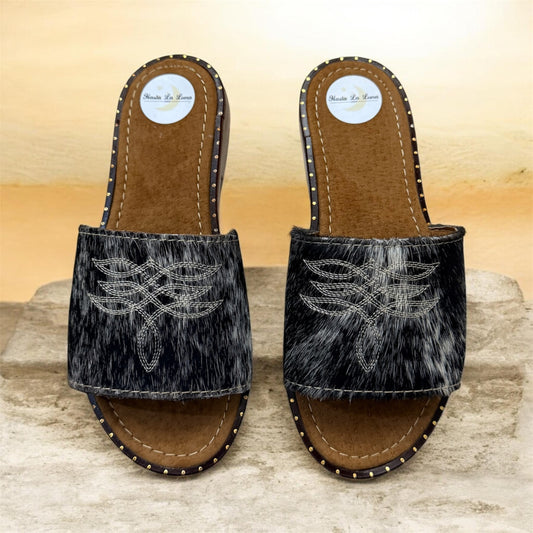 Black and White Cowhide Sandals (size 6)