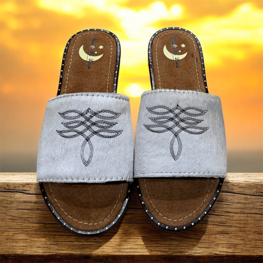 White Cowhide Sandals (size 8)