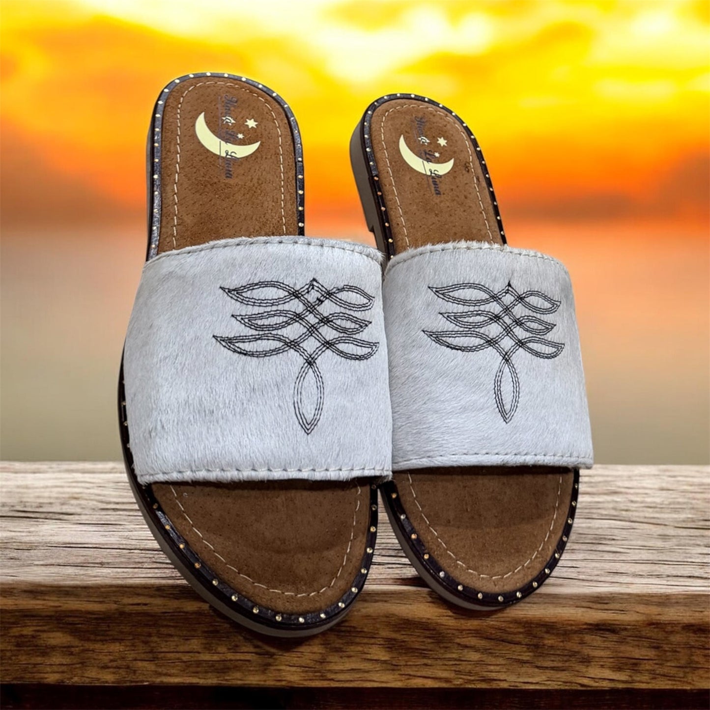 White Cowhide Sandals (size 8)