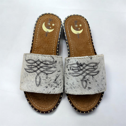 White with black cowhide Sandals (size 7)