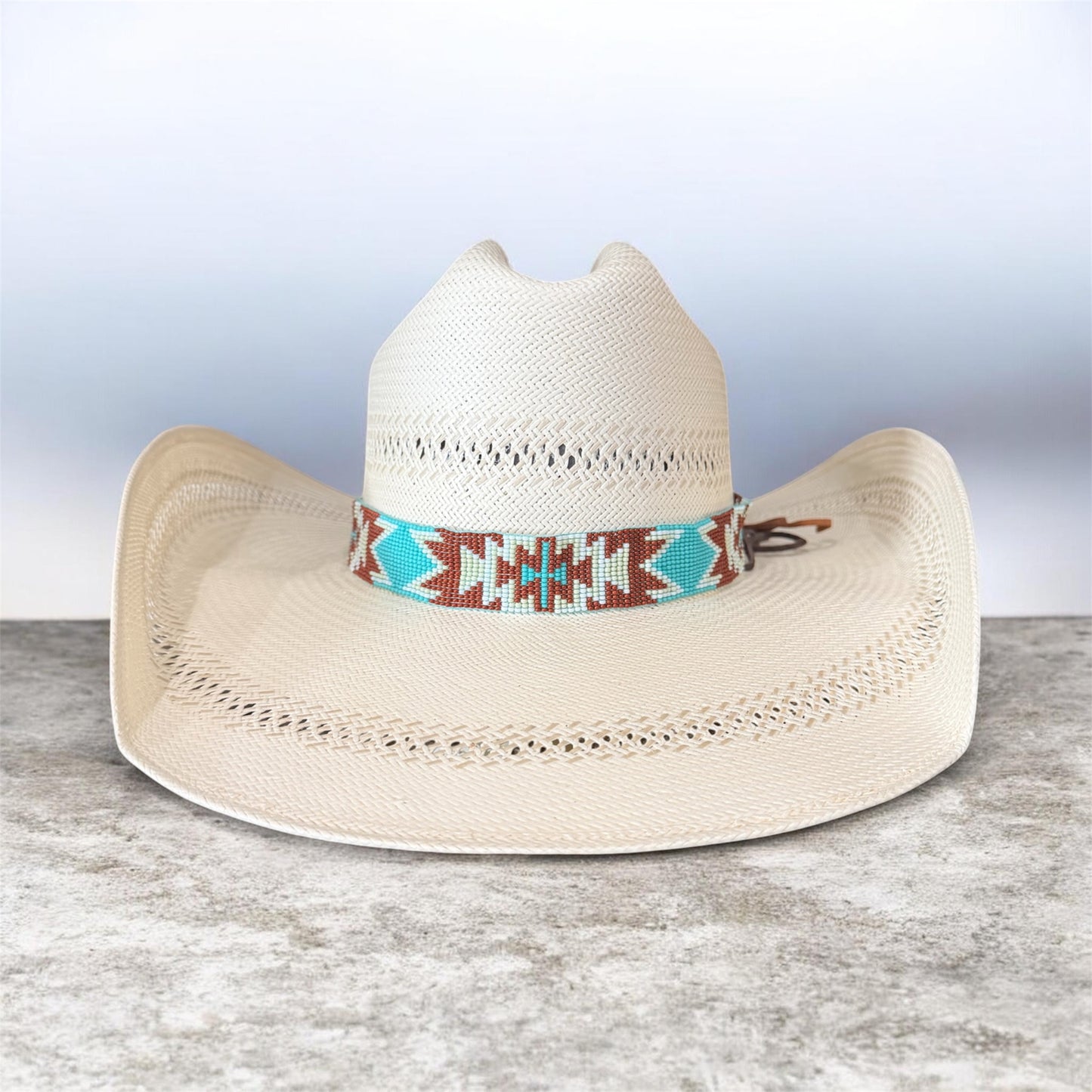 Turquoise and Brown Beaded Hat Band