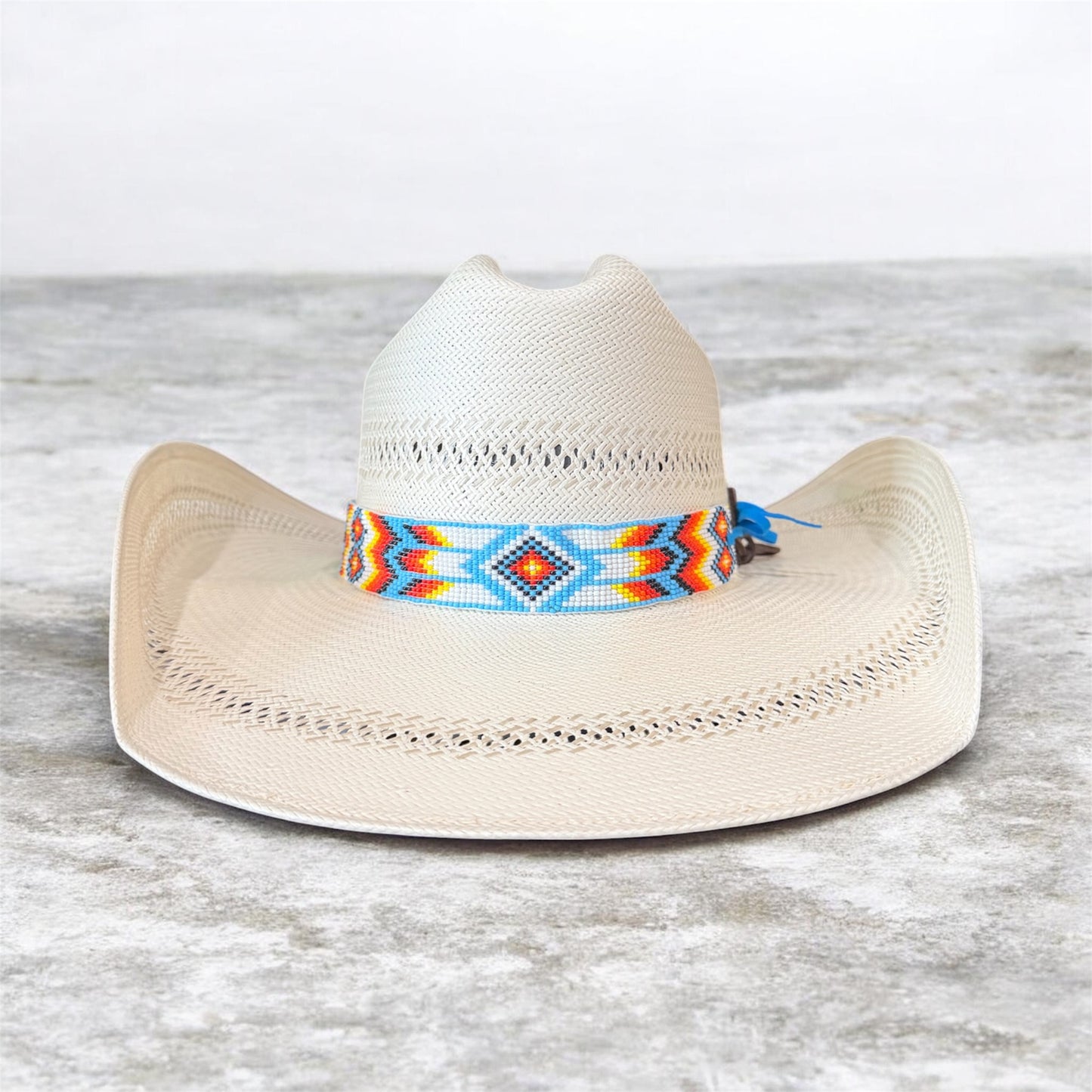 White, Turquoise and Yellow Beaded Hat Band