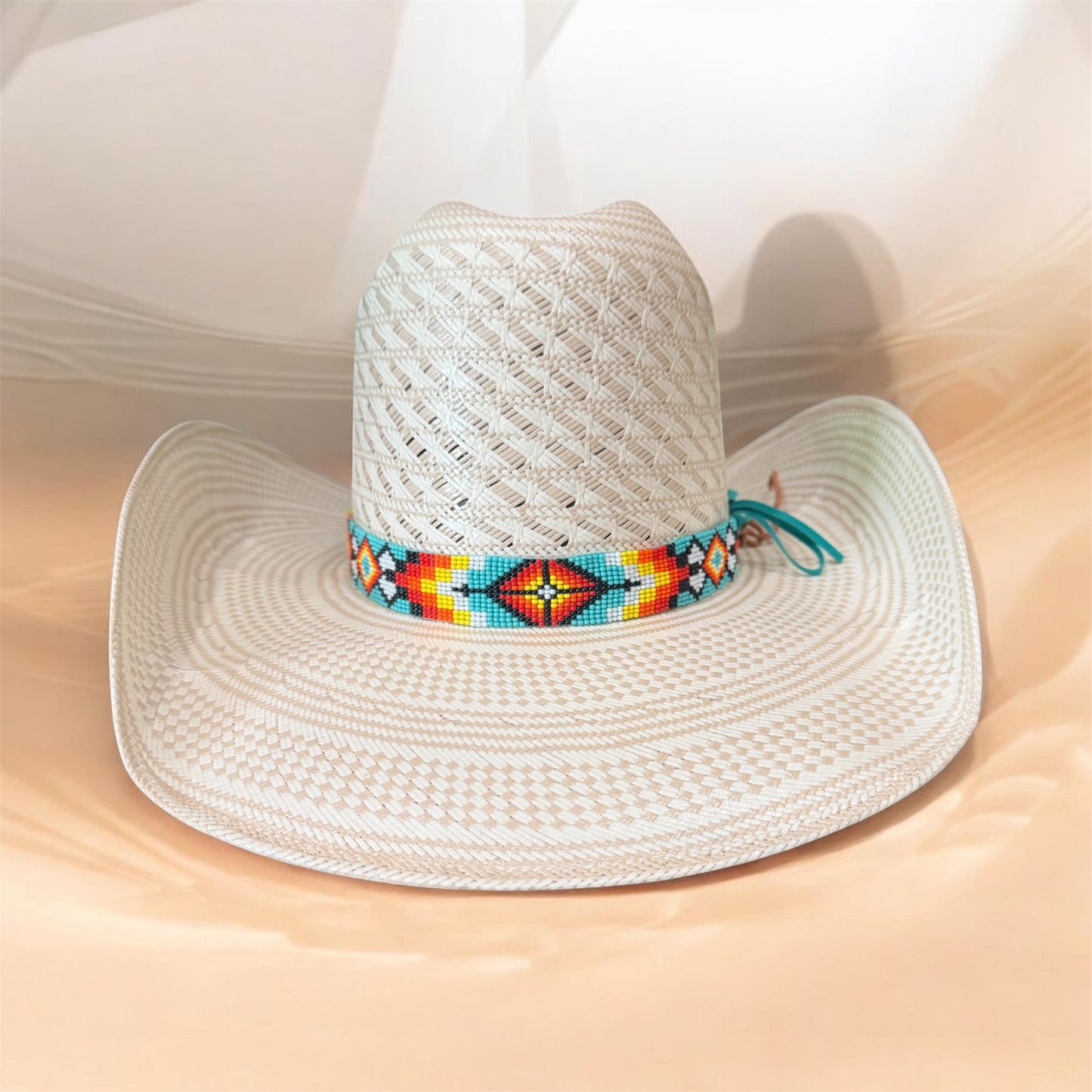 Red, Yellow and Aqua Beaded Hat Band