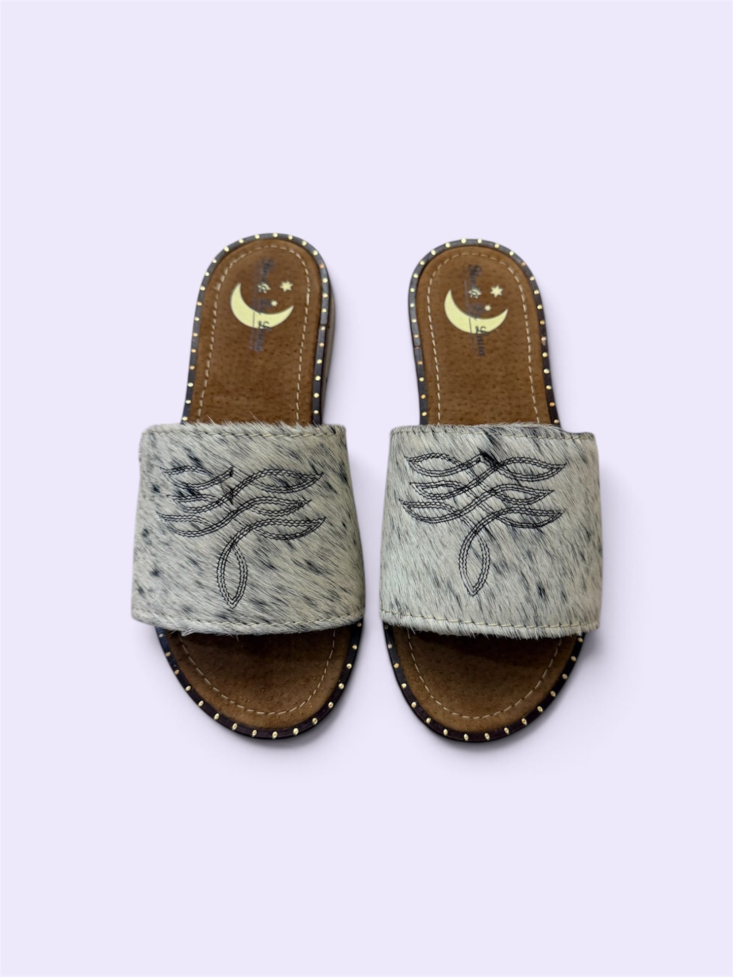 White Cowhide Sandals (size 6)