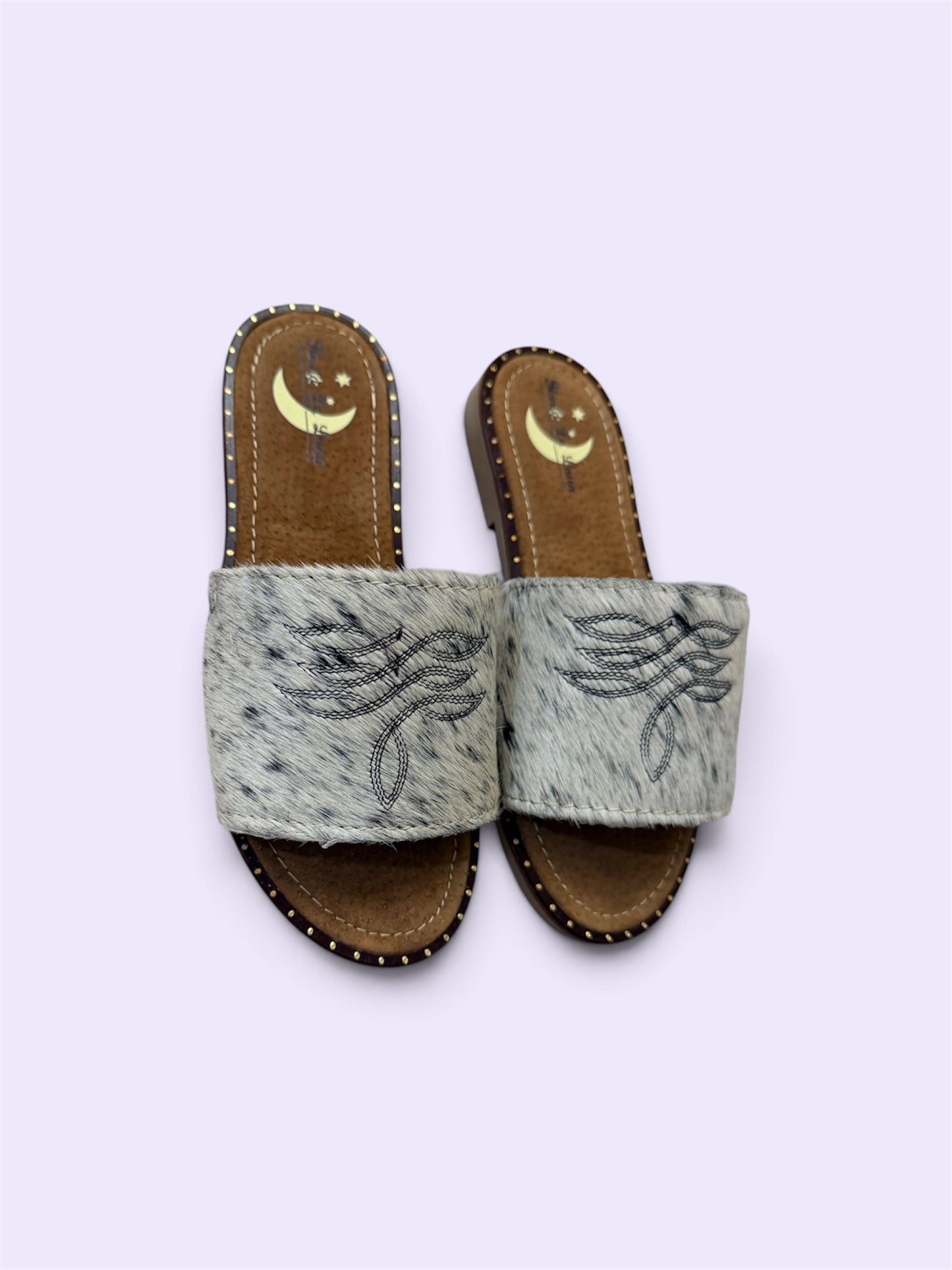 White Cowhide Sandals (size 6)