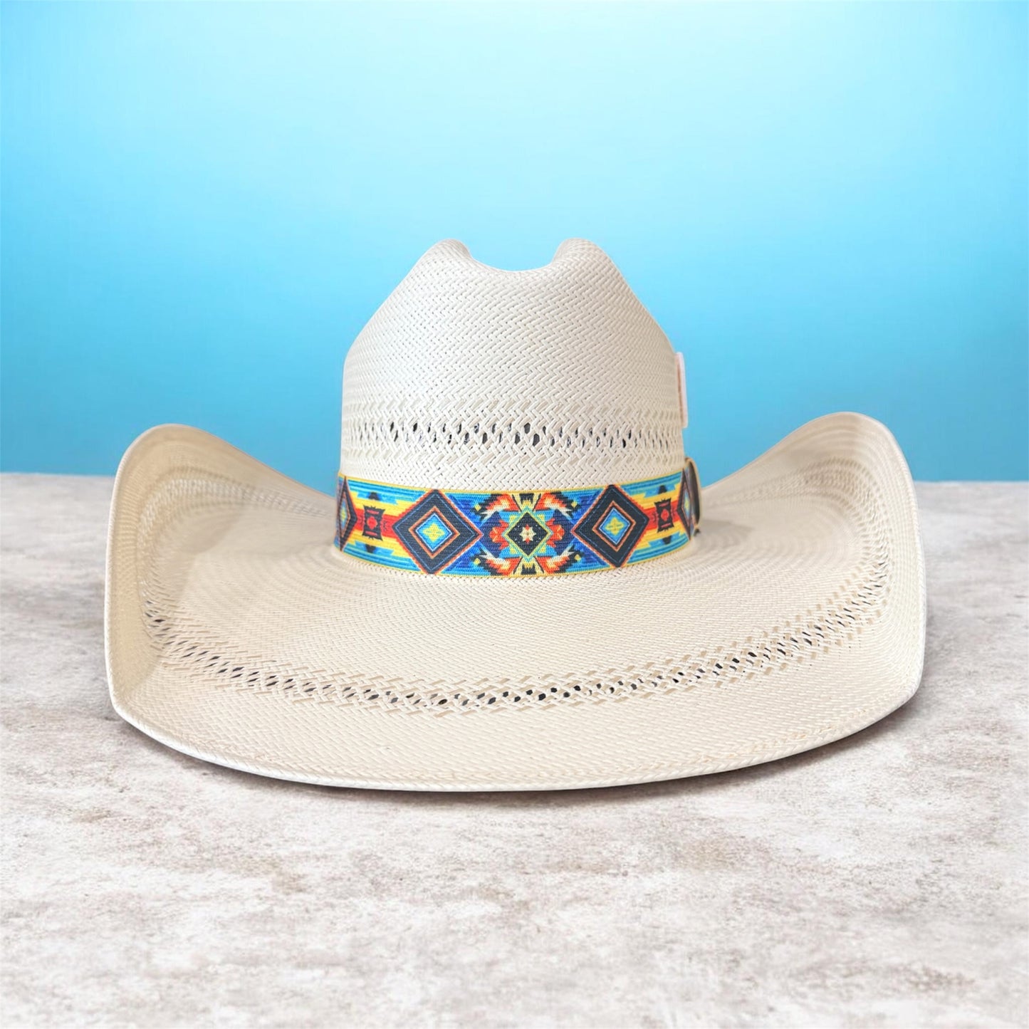Turquoise, Black, Yellow and Red Elastic Hat Band (1.25 inch)